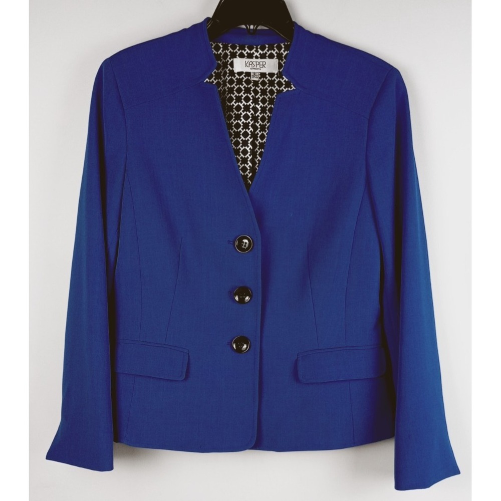 Kasper Separates Womens 8 Periwinkle Black White Lined Career Blazer Jacket